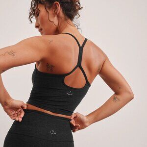 Beyond Yoga Spacedye Slim Racerback Cropped Tank, darkest night black, size M